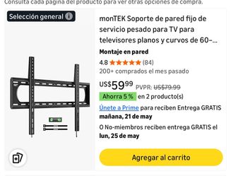 monTEK Soporte de pared fijo de servicio pesado para TV para televisores planos y curvos de 60–120" hasta 300 libras, probado 4× veces la carga, perfi