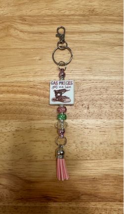 Flintstone Car Gas Prices Beaded Keychain