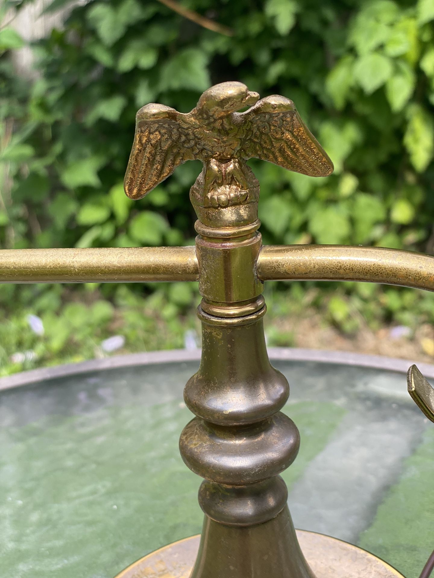 Antique Brass Desk Lamp With Eagle Finial And Ring Catch