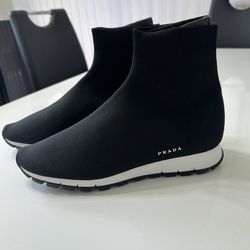 PRADA Black White Knit Sock Slip On Rubber Men's Casual Sneakers Size 9