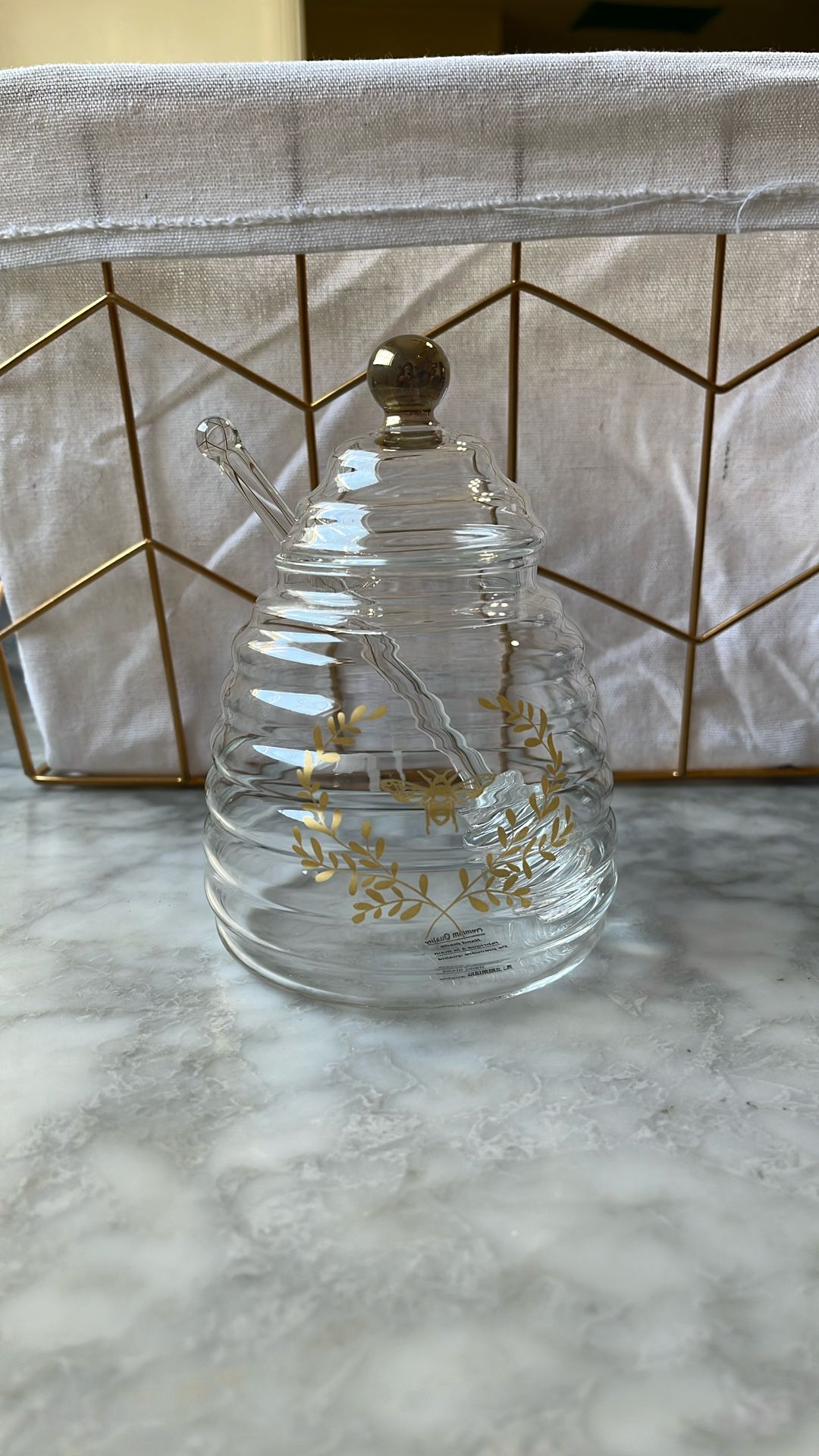 Honey Bee Glass Honey Pot & Dipper