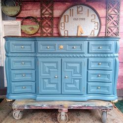 Huge Blue 11 Drawer Dresser 