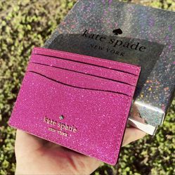 Kate Spade Boxed Small Slim Card Case Holder Lola Glitter Convertible Pink