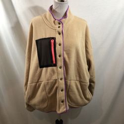 Wild Fable Tan Snap front Fleece Jacket - Womens 2XL, NWT, Bust 29.5”, Length 27”