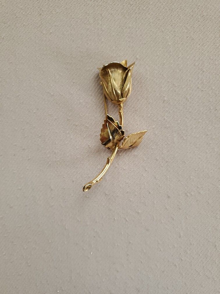 Vintage Giovanni Goldtone Rose Brooch, Signed from 1960s