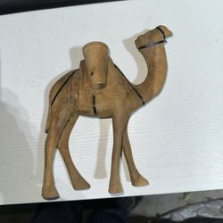 Vintage Hand-carved Wooden Camel with Jug