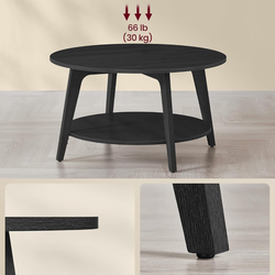 VASAGLE MAEZO Collection - Round Coffee Table, 2-Tier Center Table with Storage, Tapered Legs, Curved Transitions, 31.5 Dia. x 17.7 H Inches, Easy Ass