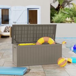 New 270 Gallon Lockable Resin Outdoor Storage Box, Waterproof & Weather Resistant Deck Box for Patio Cushion, Garden Tools & Pool Accessories, Grey  N