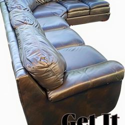 Brown Leather 6-Seater Sectional Couch