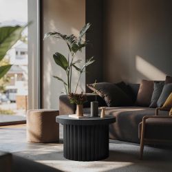 Bella Round Wood Fluted Coffee Table,Black 15.75'' ,IF1993-BK