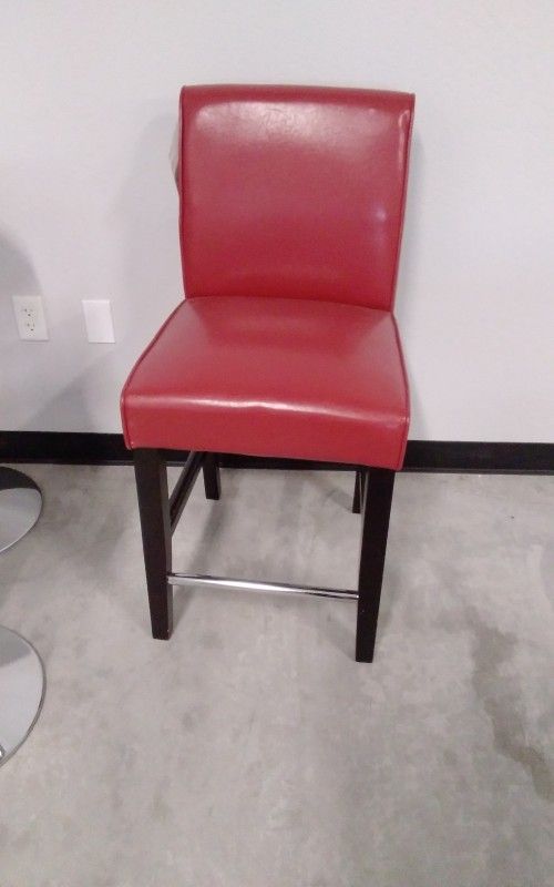 Bar Stool, 25" Counter Height Seat, Red Faux Leather, Sold Individually