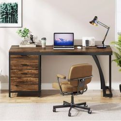 JW0650 industrial Computer Desk, 59" Study Desk with Reversible Drawer Cabinet