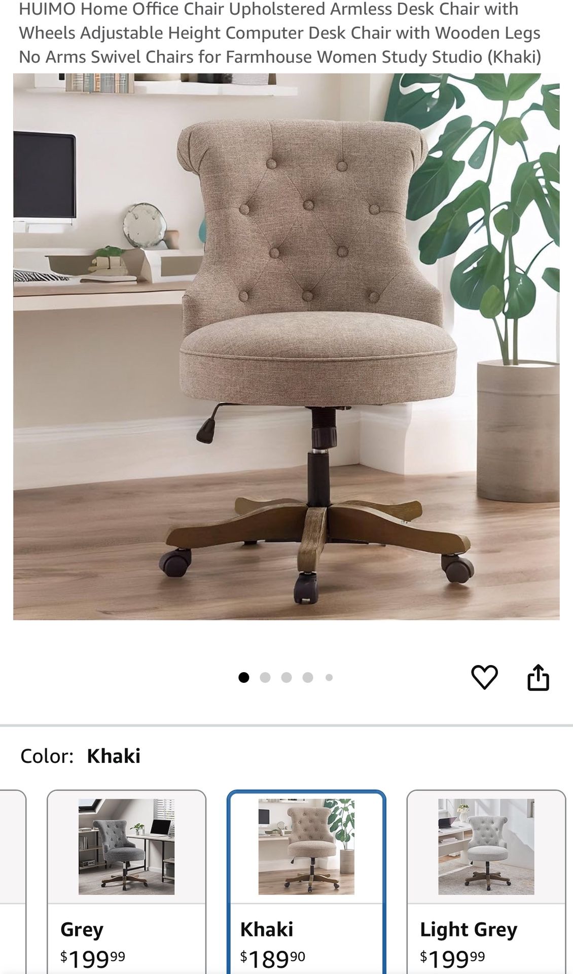 HUIMO Home Office Chair Upholstered Armless