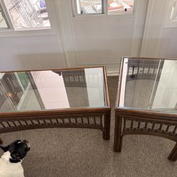 Vintage rattan coffee and side table set