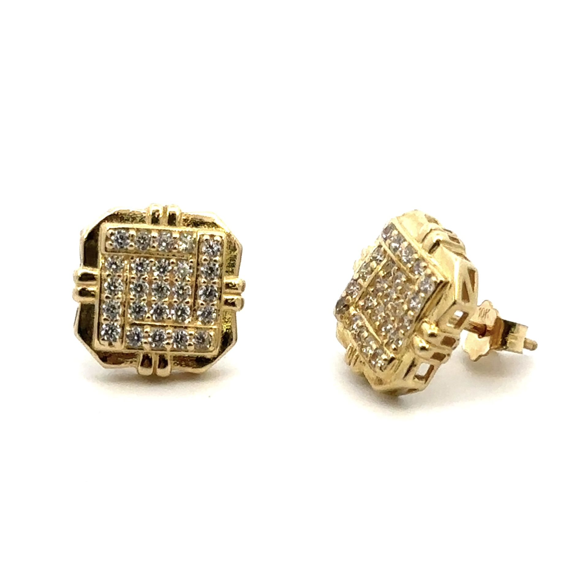 Woman’s Ladies 10k Yellow Gold CZ Square Cluster Stud Earrings GP3102143