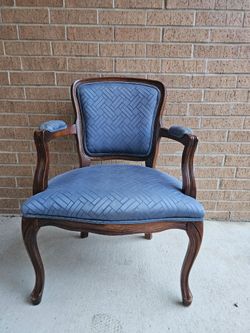 French Provincial Armchair Blue Upholstery