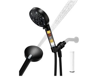 Filtered hand shower head for hard water, high pressure shower head with 7 spray modes, power and pause jet, removable and adjustable for more skin an