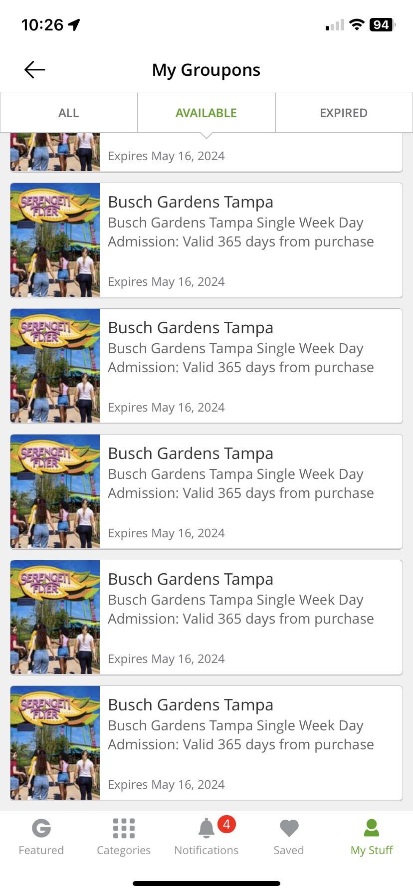 8 Busch Gardens Tickets 