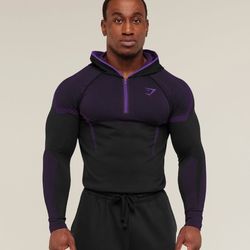 Gymshark Onyx v5 Seamless Hoodie Black/Athletic Purple- Large