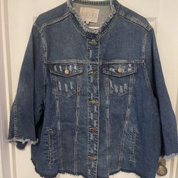 Size 3x Rachel Roy Jean Jacket with unfinished ends   3/4 sleeves