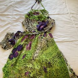 Mystic Green/Purple Cheetah Floral Halter Dress