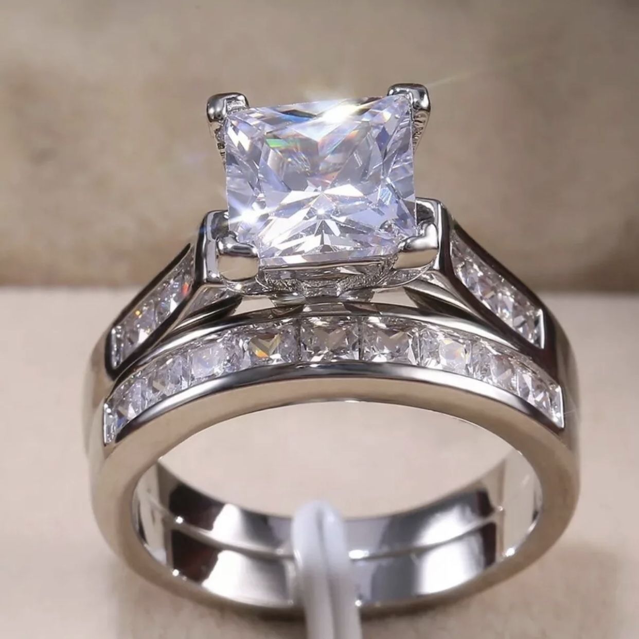 Sterling Silver Filled Wedding Engagement Ring Band Set Size 6,7,8,9 Available