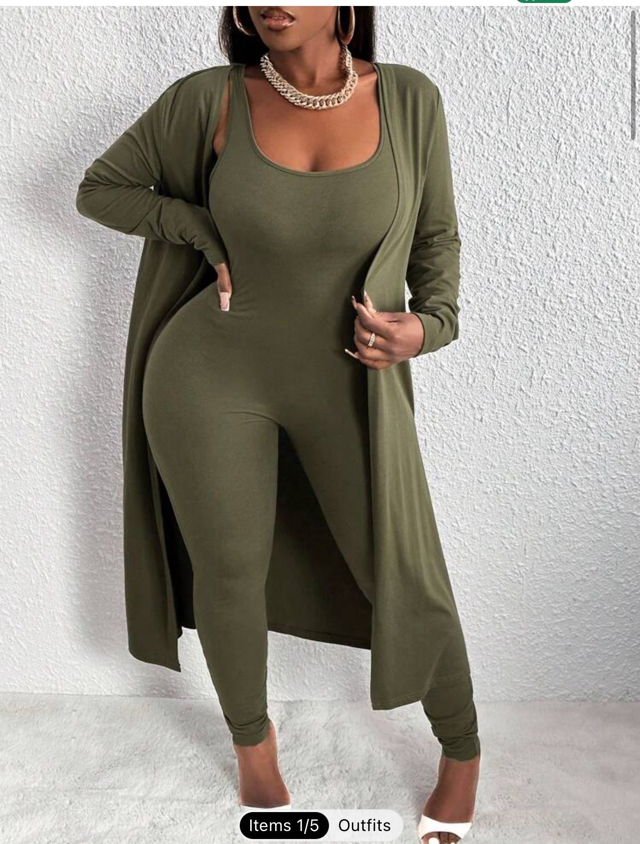 Green Jumpsuit & Cardigan