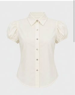 Cream Puff Sleeve Button-Up Blouse