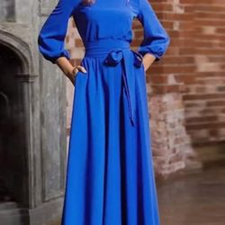 Bright blue long dress made of lightweight fabric. Size S. 