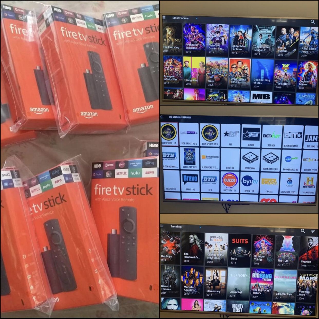 Unlocked and Programmed Fire TV sticks with Unlimited Movies, TV Shows(Series) and Live TV for sale. No Cable Needed just (WIFI).