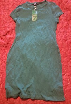 NEW SHEIN Green Ribbed Short Sleeve Bodycon Dress – Size Large (L)