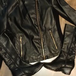 Womens Calvin Klein Black Jacket Moto Zippers  -MediumComes with Matching Black Boots- Size 6.5