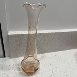 Vintage peach floral etched glass bud vase-10 inches