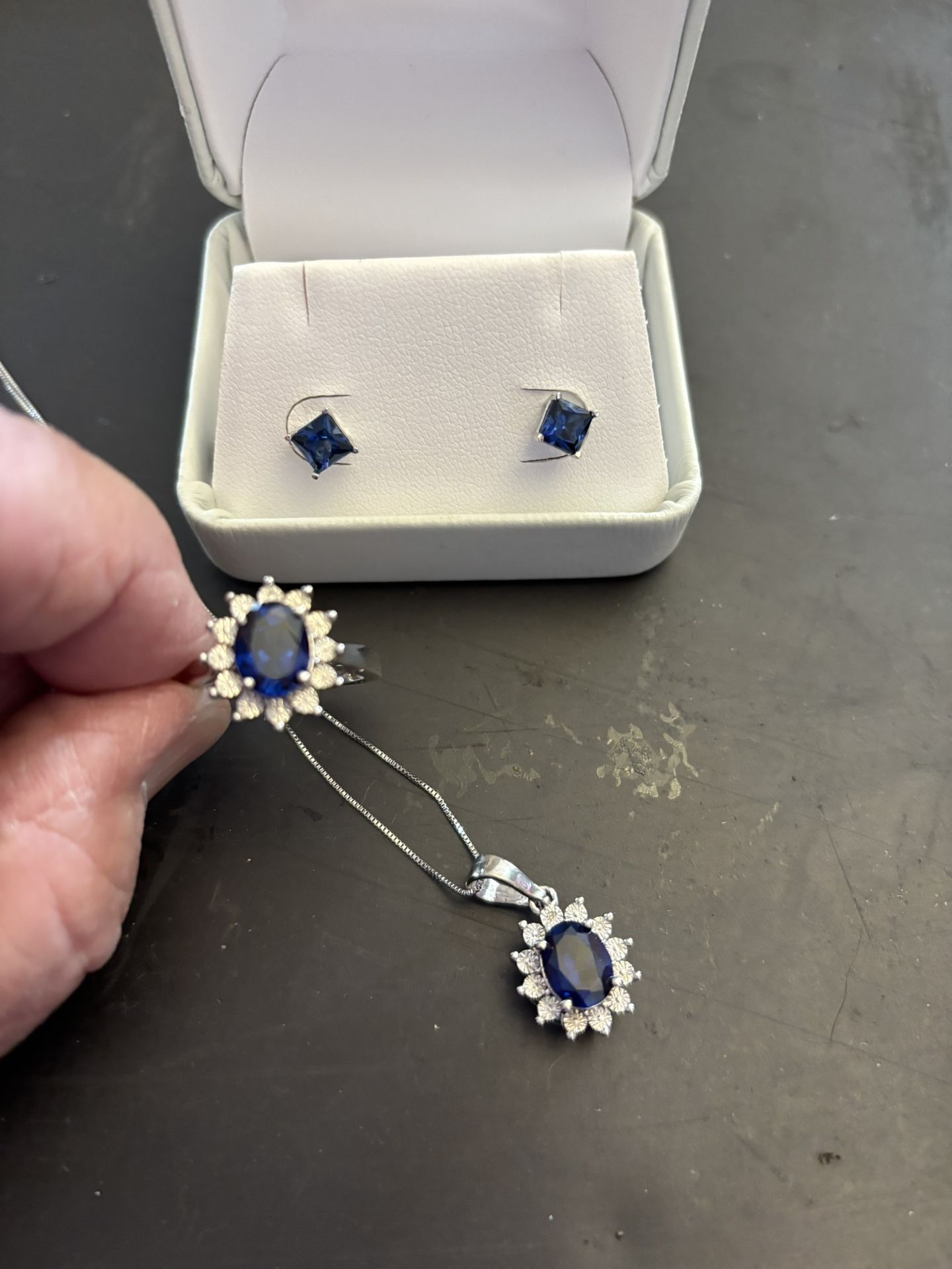 Sterling Silver Sapphire And Diamond Set