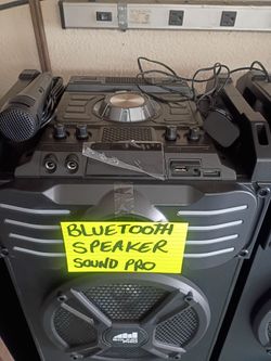 Two 10 inch Bluetooth speaker rechargeable sound pro speaker USB port FM radio SD card and comes with 1 microphone 🎤 for karaoke hablo Espanol