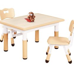 Kids Table and 2 Chairs Set for Ages 3-8,Natural