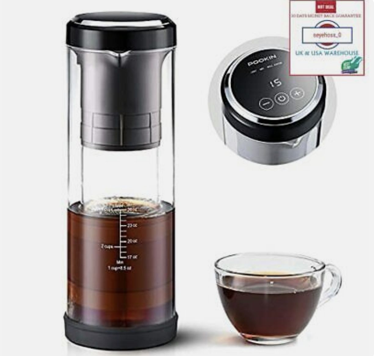 Electric Cold Brew Coffee Maker - Instant Coffee Cooler, BPA Free 26 Oz
