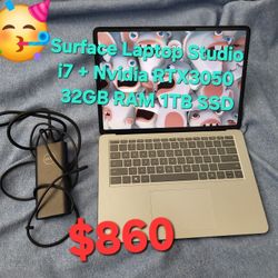 Microsoft Surface Laptop Studio 14" nVidia RTX 3050Ti Intel i7 32GB Ram 1TB SSD Touchscreen Windows PC