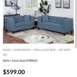 Blue Sofa And Love Seat Set 