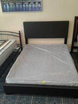Queen bed frame in bond leather