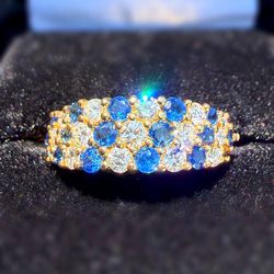 18k yellow gold Pave 1CTW Natural Diamond & 1CTW Sapphire 3 row anniversary band ring sz8
