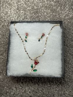 Gold Rose Necklace With Matching Earrings Necklace With Earrings Set Pick Up ASAP