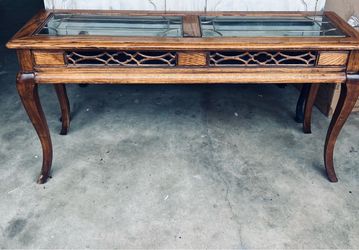 Wood Console Table with Glass Top & matching side tables