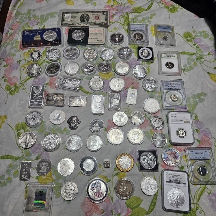 73 Oz .999 Fine Silver Collectible Coins 2-$1 Gold Backs And 3-1/2 $ Gold Backs Not In Pic