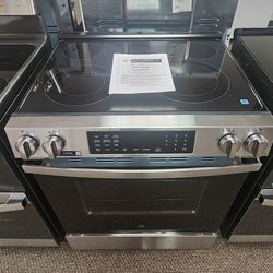 30 in. 5 Burner Element Smart Slide-In Electric Convection Range in Stainless w EasyWash Oven Tray & No-Preheat Air Fry