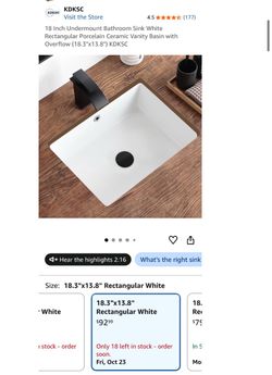 18” White Undermount Bathroom Sink – Rectangular Ceramic Vanity Basin (n15)