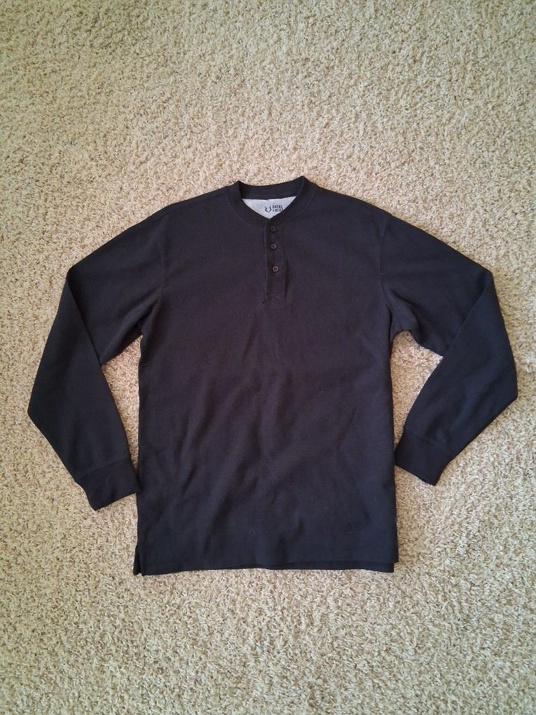 Racks and Reels Thermal Waffle Knit Long Sleeve Henley Shirt Size Medium Black