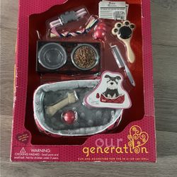 Our Generation Pet Care Playset Dog Bed Bone Ball Food Bowl Comb for 18 in Dolls