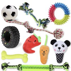 10 Pack Dog Toys Squeaky Rope Chew Toy