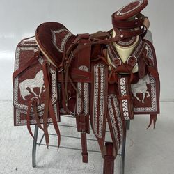 Charro-Style Horse Saddle Set - Handcrafted Leather - Full Tack Included